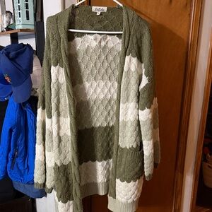 Listicle Olive and Cream knit Cardigan